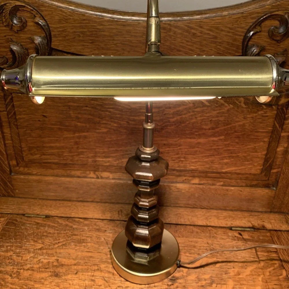Vintage Organ/Piano Lamp Brass And wood 18in Tall x 12in